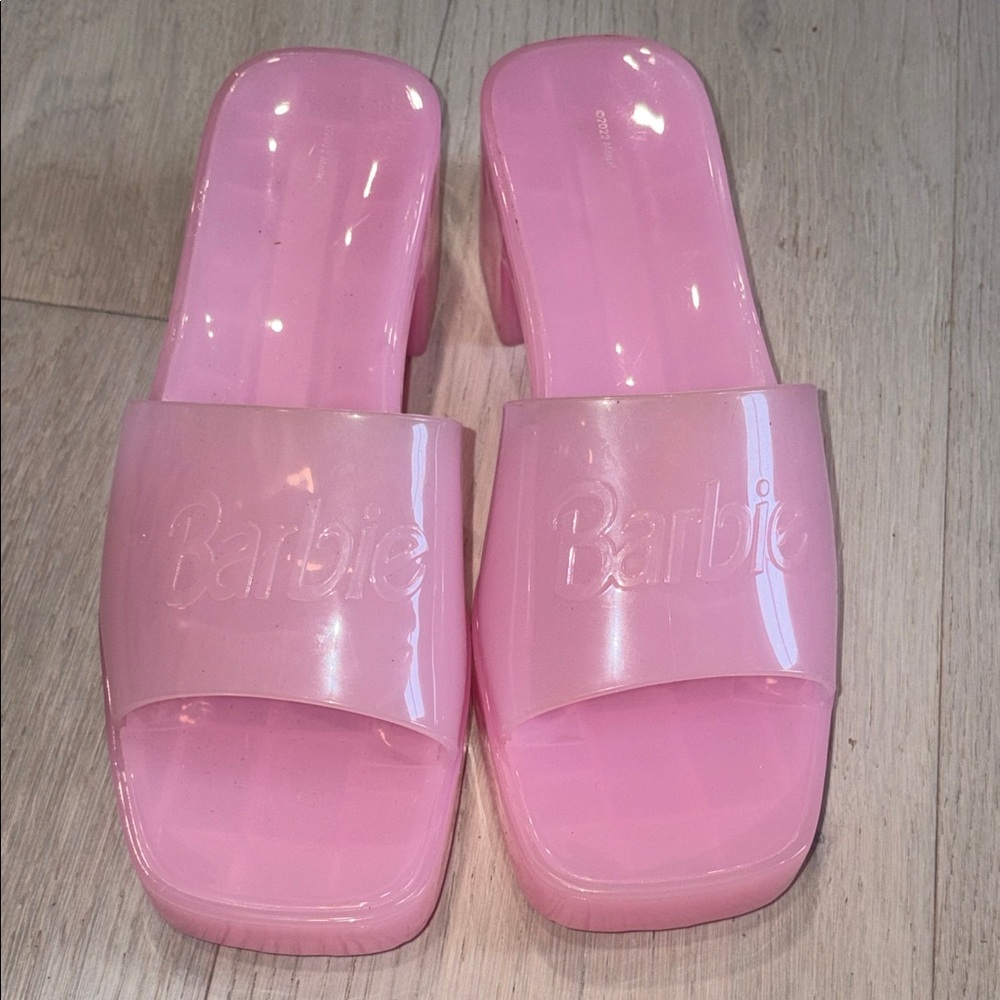Barbie Glossy Bubblegum Pink Slide Mules with Block Heel